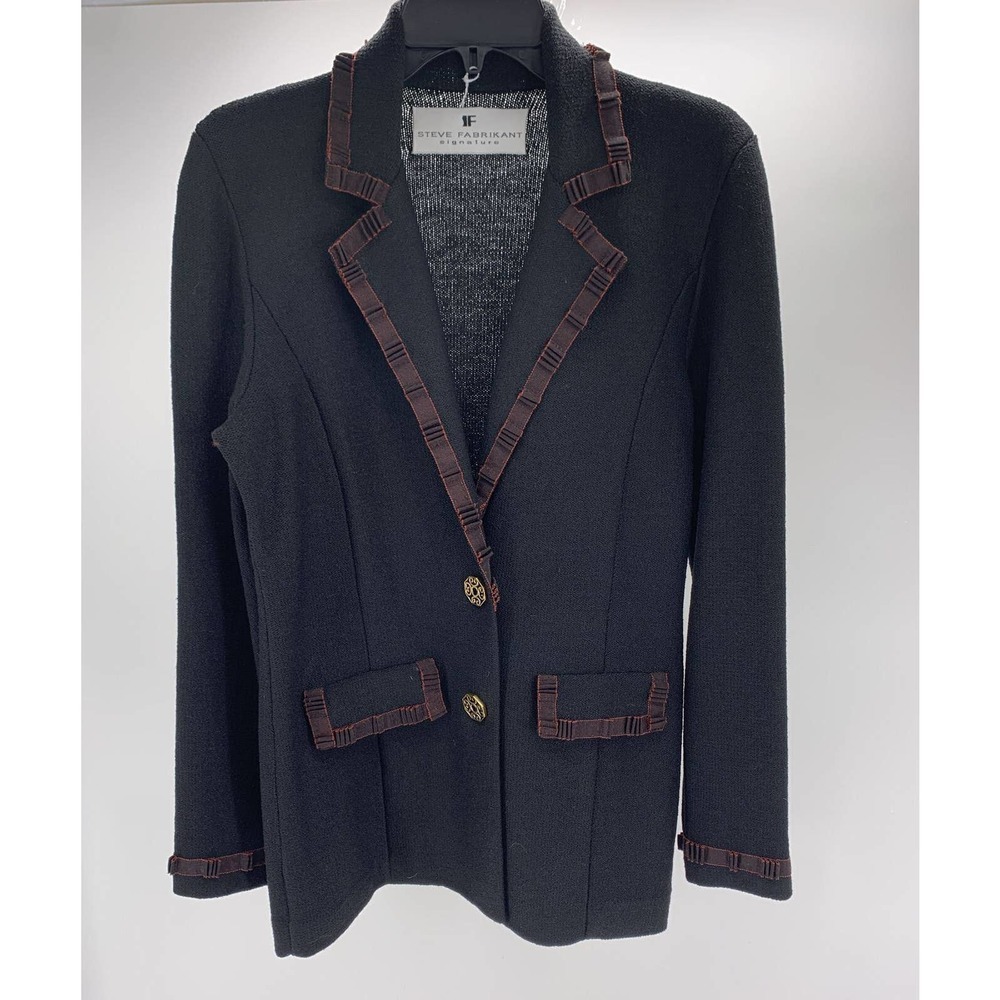 Steve Fabrikant Signature Black Wool Blend Gold Tone Buttons Cardigan Sz Petite